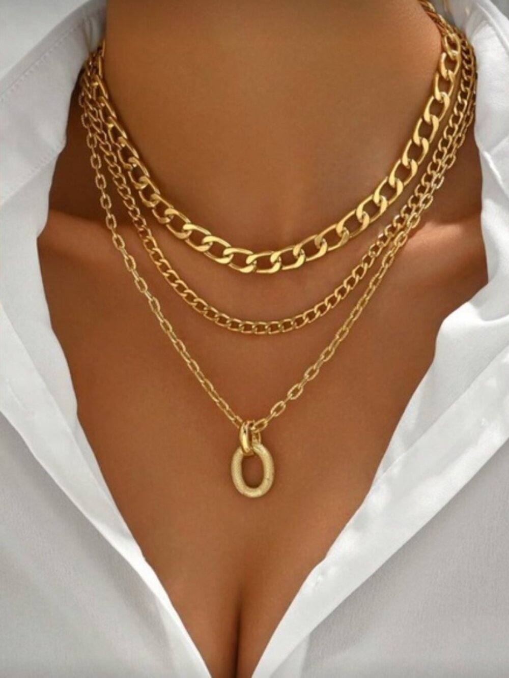 Gold 1pc Layered Chain Necklace Layered Pendant Necklace
